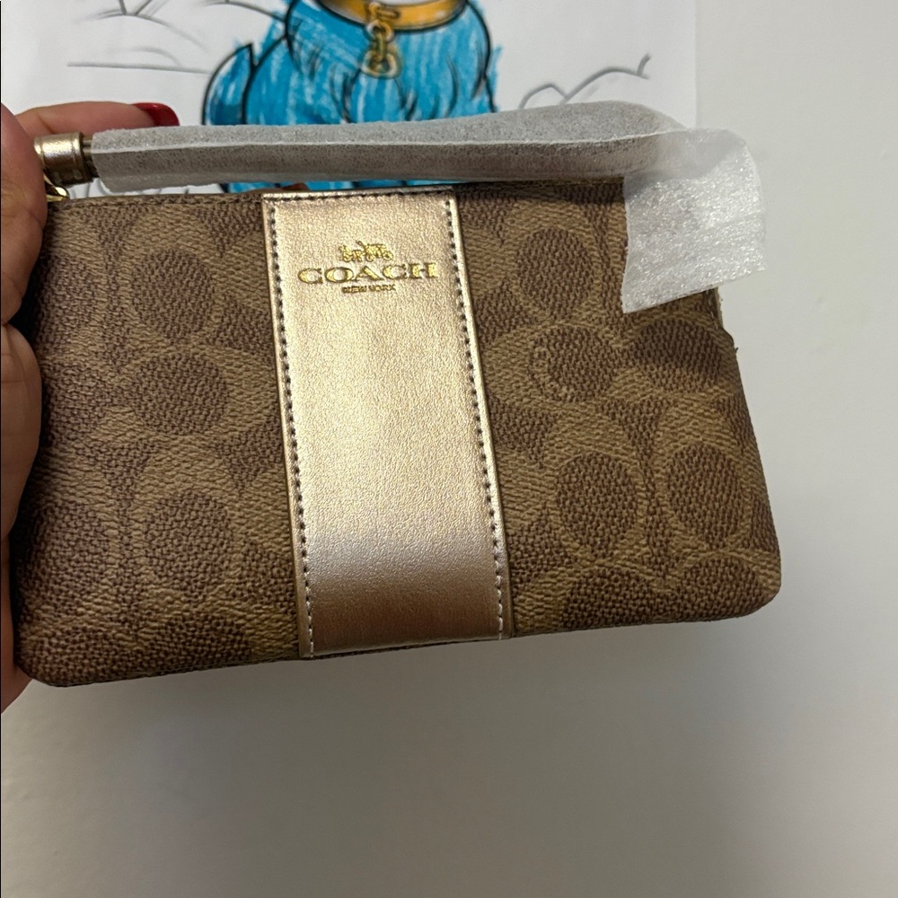 Coach Tan and Gold Signature Wristlet nwt